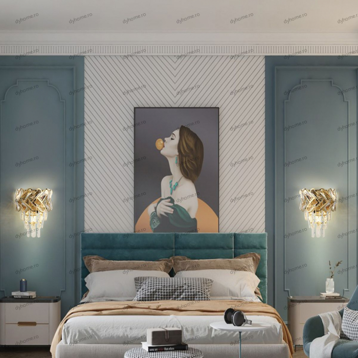 Aplica de perete cristal design auriu, 3*E14 [1]