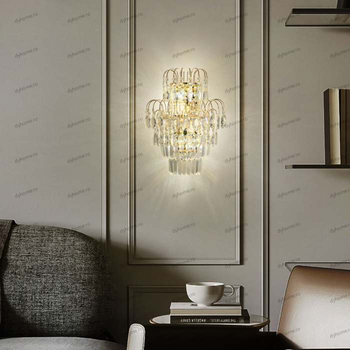 Aplica de perete cristal design auriu, LED+2*E14 [1]
