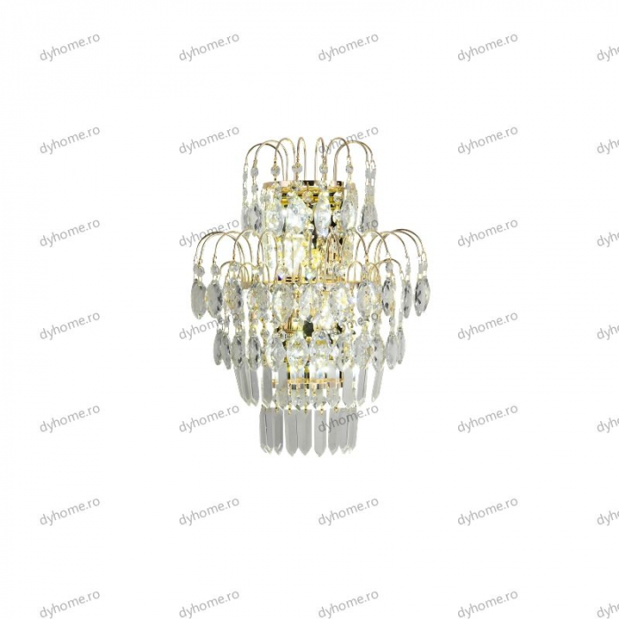 Aplica de perete cristal design auriu, LED+2*E14 [5]