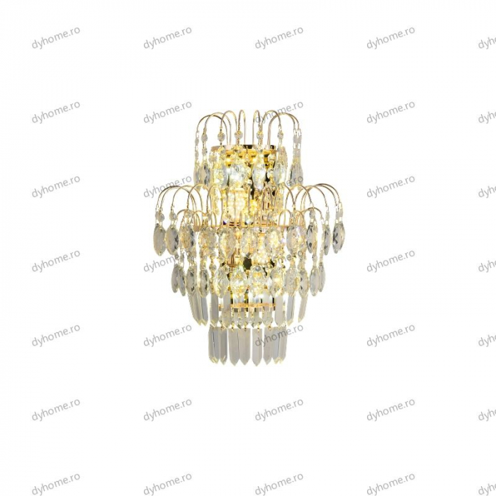Aplica de perete cristal design auriu, LED+2*E14 [4]