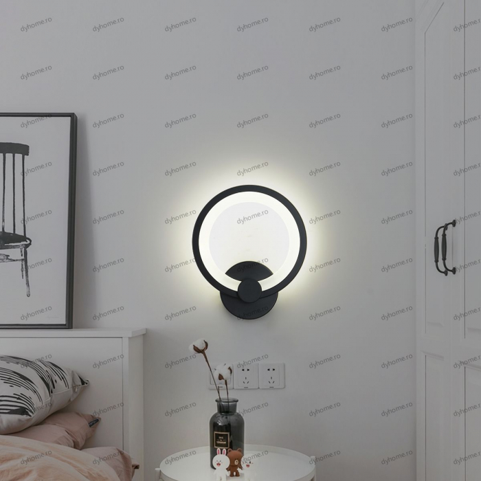 Aplica de perete LED circular design negru, 3 tipuri de lumina, 24W [1]