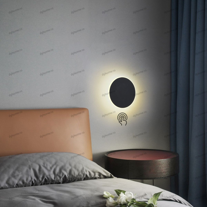 Aplica de perete LED circular design negru touch, 3 tipuri de lumina, 22W [1]