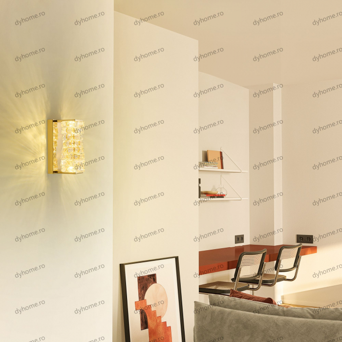Aplica de perete LED cristal cilindru design auriu, 3 tipuri de lumina, 10W [2]