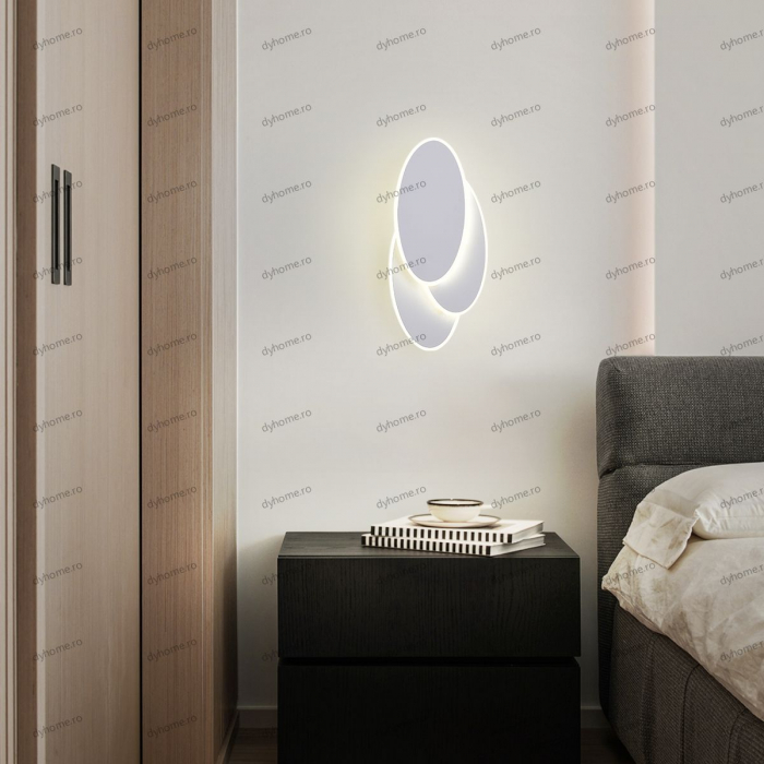 Aplica de perete LED oval design alb, 3 tipuri de lumina, 48W [2]