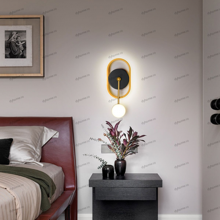 Aplica de perete LED oval design auriu, 3 tipuri de lumina, 38W [1]