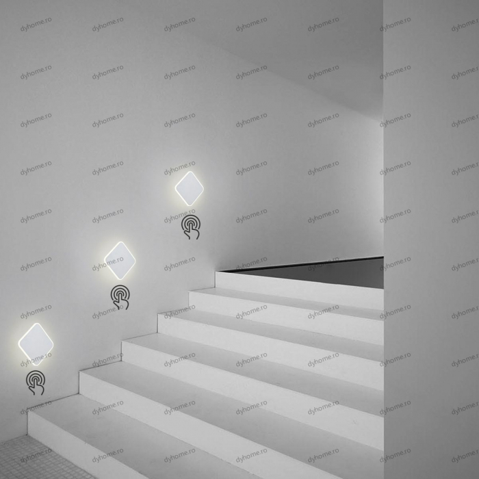 Aplica de perete LED partrat design alb touch, 3 tipuri de lumina, 28W [1]