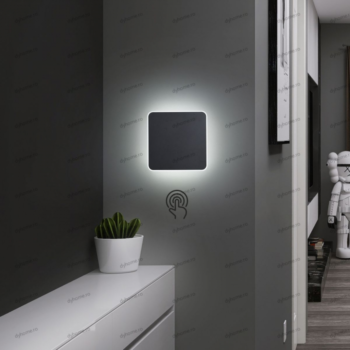 Aplica de perete LED partrat design negru touch, 3 tipuri de lumina, 42W [1]