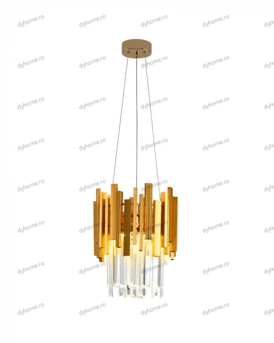Candelabru LED cristal design auriu Diametru 270 mm cu telecomanda, dimabila, 24W [4]