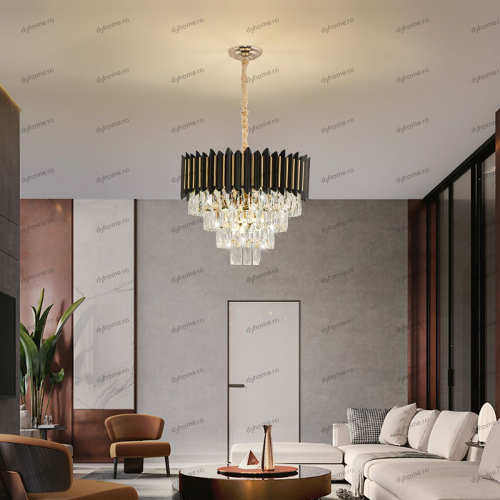 Candelabru cristal design negru, Diametru 500 mm transparent cristal,  9*E14 [1]