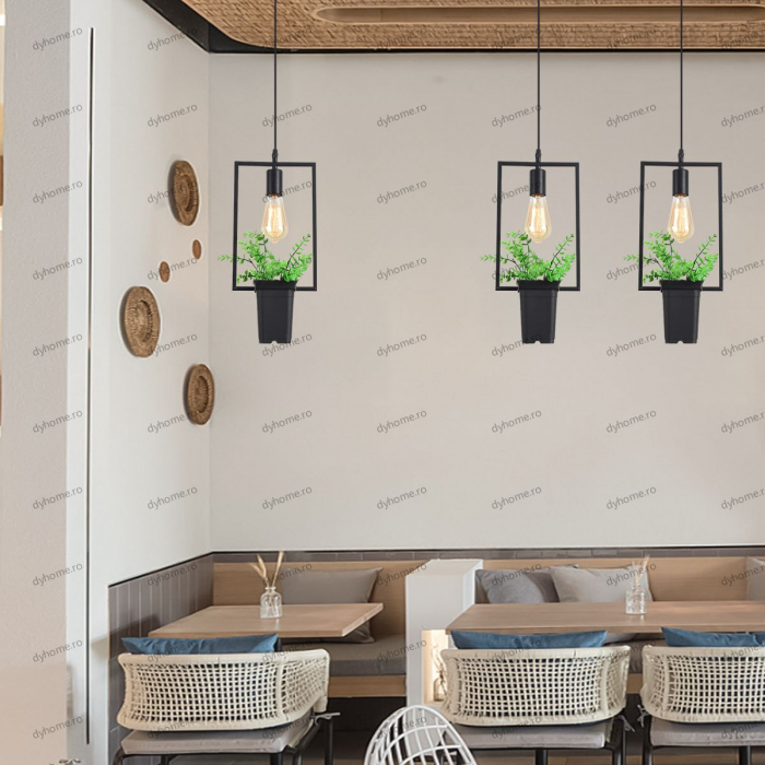Candelabru green plants dreptunghi negru, E27 [1]