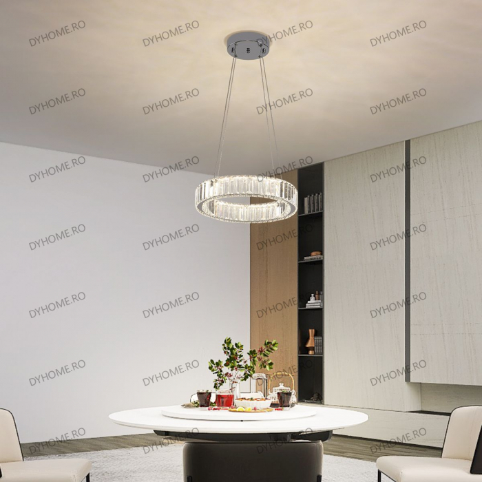Candelabru LED cristal circular design argint Diametru 400 mm cu telecomanda, dimabila, 32W [1]