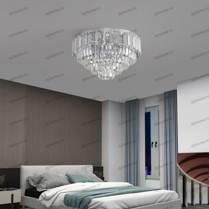 Candelabru LED cristal circular design argint Diametru 480 mm cu telecomanda, dimabila, 96W [5]