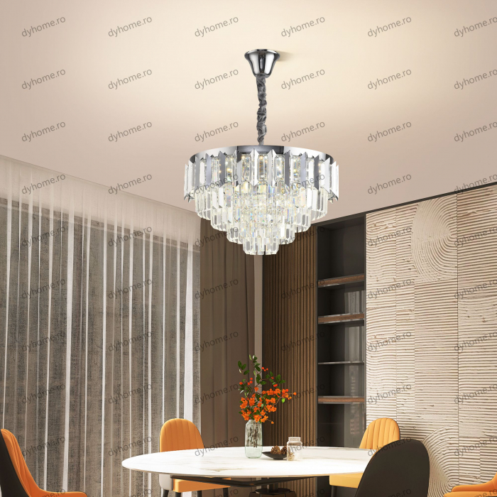 Candelabru LED cristal circular design argint Diametru 480 mm cu telecomanda, dimabila, 96W [3]