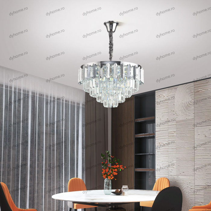 Candelabru LED cristal circular design argint Diametru 480 mm cu telecomanda, dimabila, 96W [2]