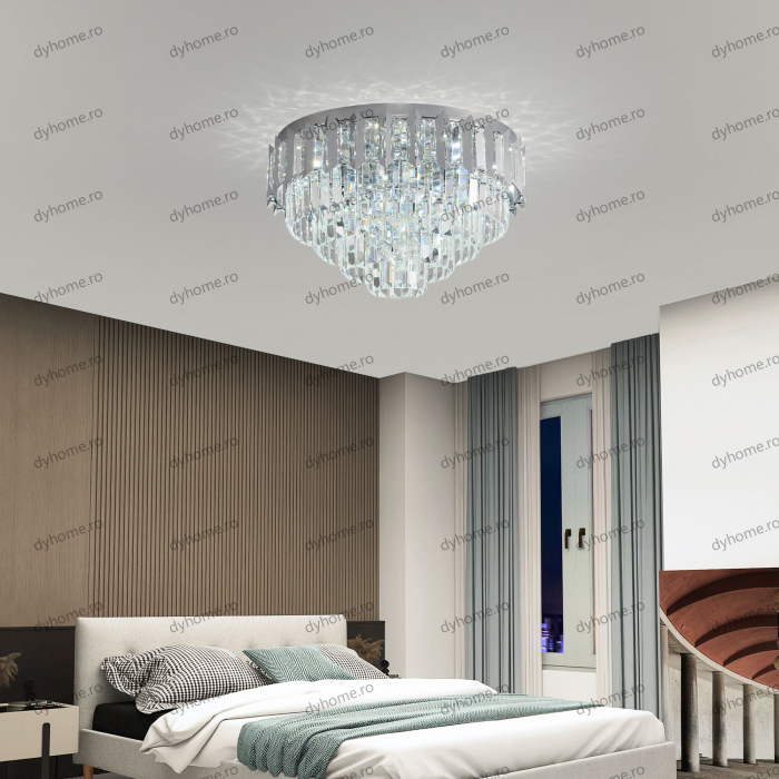 Candelabru LED cristal circular design argint Diametru 480 mm cu telecomanda, dimabila, 96W [6]