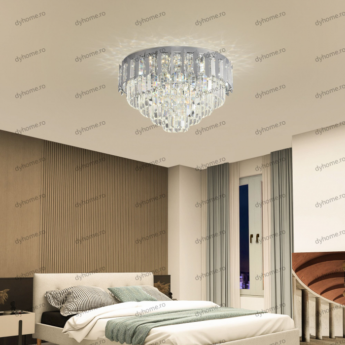 Candelabru LED cristal circular design argint Diametru 480 mm cu telecomanda, dimabila, 96W [7]