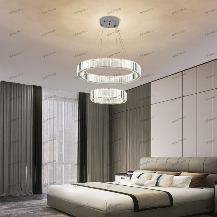Candelabru LED cristal circular design argint Diametru 550 mm cu telecomanda, dimabila, 64W [1]