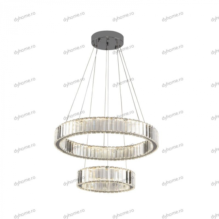 Candelabru LED cristal circular design argint Diametru 550 mm cu telecomanda, dimabila, 64W [4]