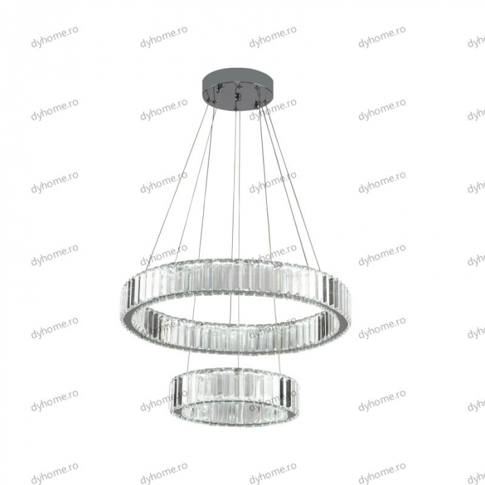 Candelabru LED cristal circular design argint Diametru 550 mm cu telecomanda, dimabila, 64W [5]