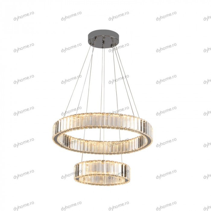 Candelabru LED cristal circular design argint Diametru 550 mm cu telecomanda, dimabila, 64W [3]