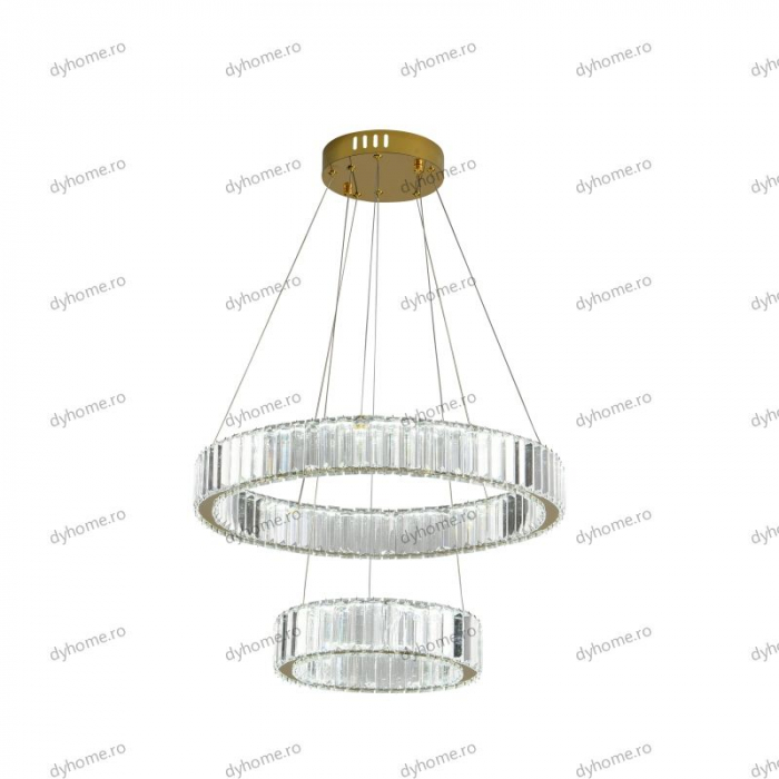 Candelabru LED cristal circular design auriu Diametru 550 mm cu telecomanda, dimabila, 64W [5]