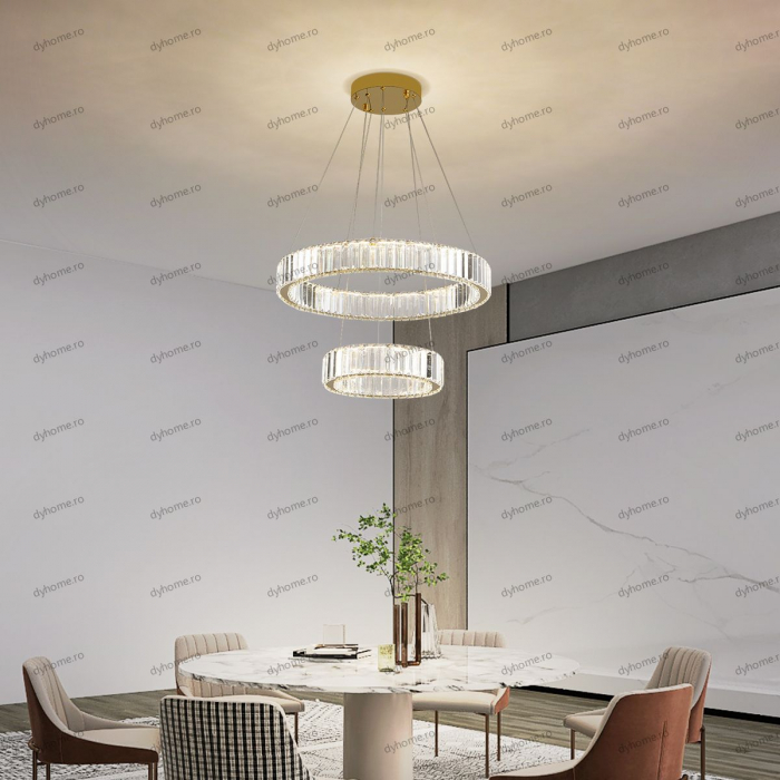 Candelabru LED cristal circular design auriu Diametru 550 mm cu telecomanda, dimabila, 64W [1]
