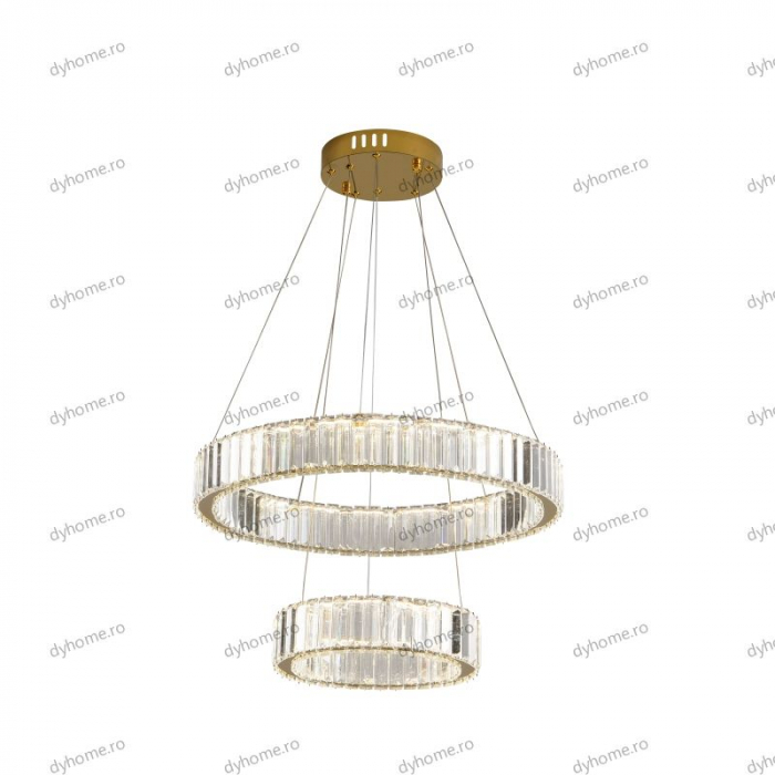 Candelabru LED cristal circular design auriu Diametru 550 mm cu telecomanda, dimabila, 64W [4]