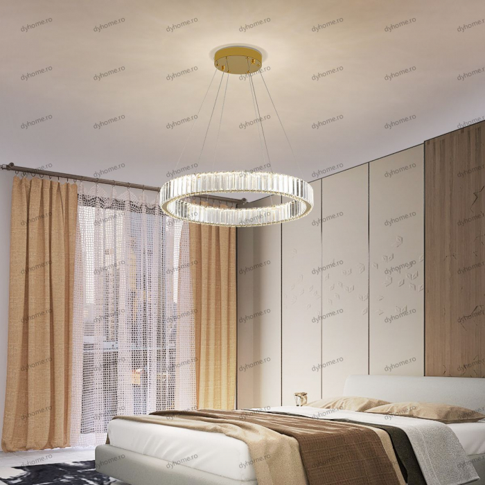 Candelabru LED cristal circular design auriu Diametru 600 mm cu telecomanda, dimabila, 48W [1]