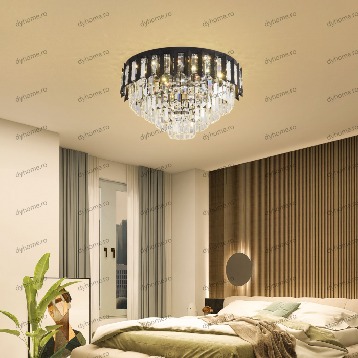 Candelabru LED cristal circular design negru Diametru 480 mm cu telecomanda, dimabila, 96W [8]