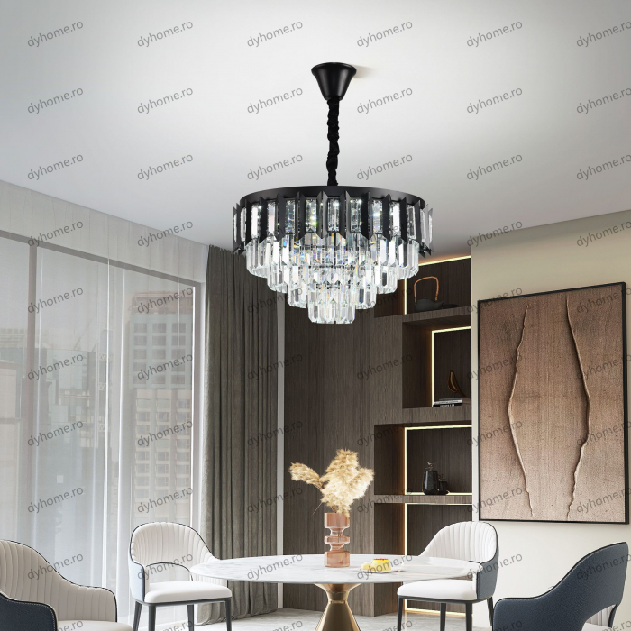 Candelabru LED cristal circular design negru Diametru 480 mm cu telecomanda, dimabila, 96W [2]