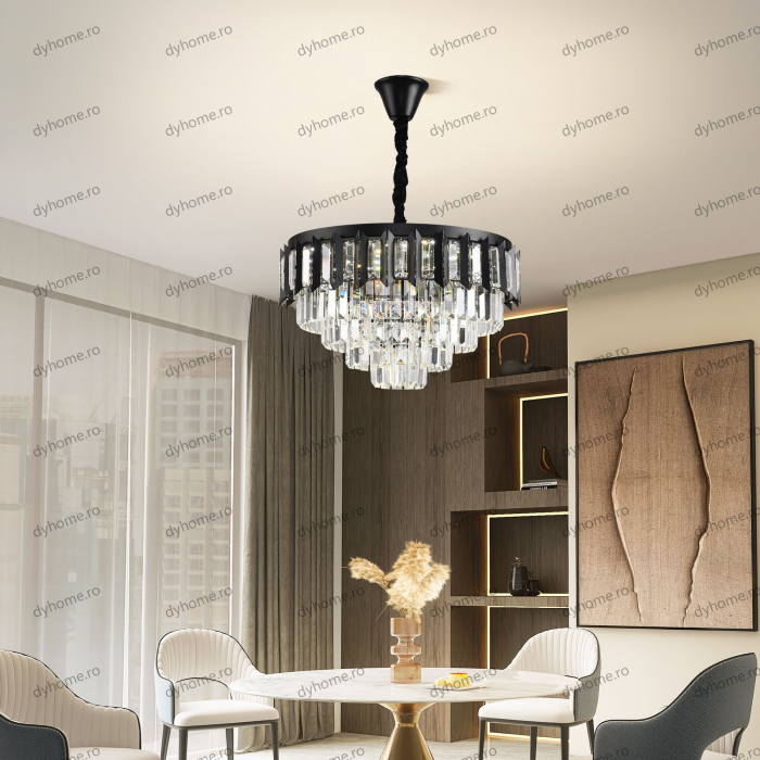 Candelabru LED cristal circular design negru Diametru 480 mm cu telecomanda, dimabila, 96W [3]