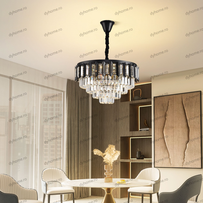 Candelabru LED cristal circular design negru Diametru 480 mm cu telecomanda, dimabila, 96W [4]