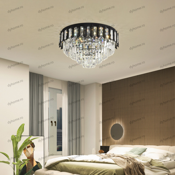 Candelabru LED cristal circular design negru Diametru 480 mm cu telecomanda, dimabila, 96W [7]