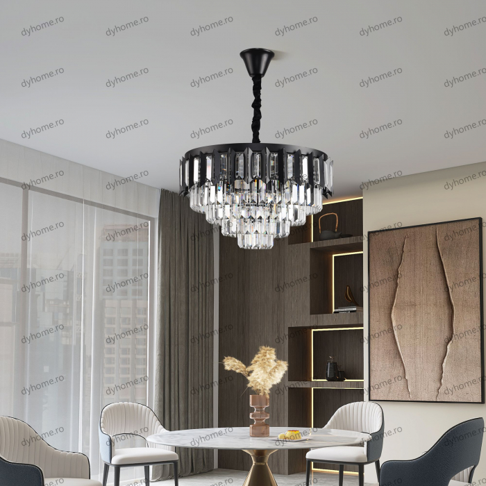 Candelabru LED cristal circular design negru Diametru 480 mm cu telecomanda, dimabila, 96W [1]