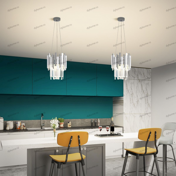 Candelabru LED cristal design argint Diametru 270 mm cu telecomanda, dimabila, 24W [1]