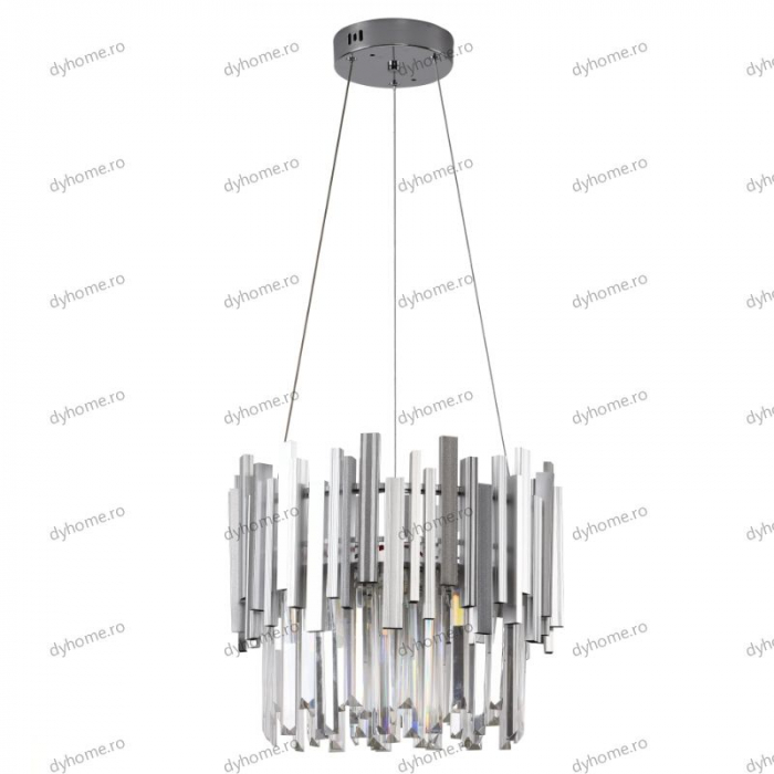 Candelabru LED cristal design argint Diametru 400 mm cu telecomanda, dimabila, 52W [2]