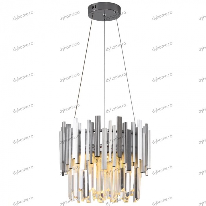 Candelabru LED cristal design argint Diametru 400 mm cu telecomanda, dimabila, 52W [5]