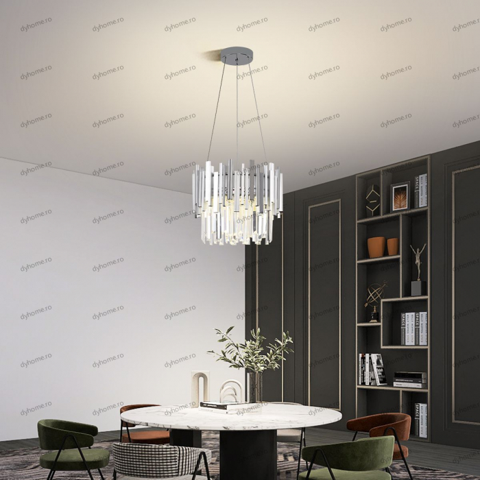 Candelabru LED cristal design argint Diametru 400 mm cu telecomanda, dimabila, 52W [1]