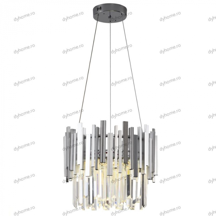 Candelabru LED cristal design argint Diametru 400 mm cu telecomanda, dimabila, 52W [3]
