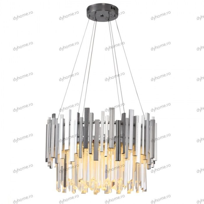 Candelabru LED cristal design argint Diametru 500 mm cu telecomanda, dimabila, 76W [3]