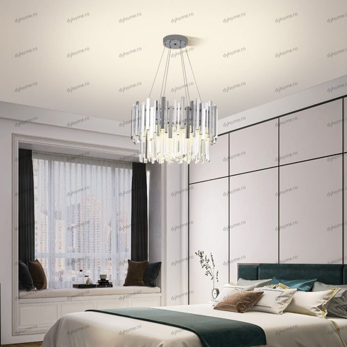 Candelabru LED cristal design argint Diametru 500 mm cu telecomanda, dimabila, 76W [1]