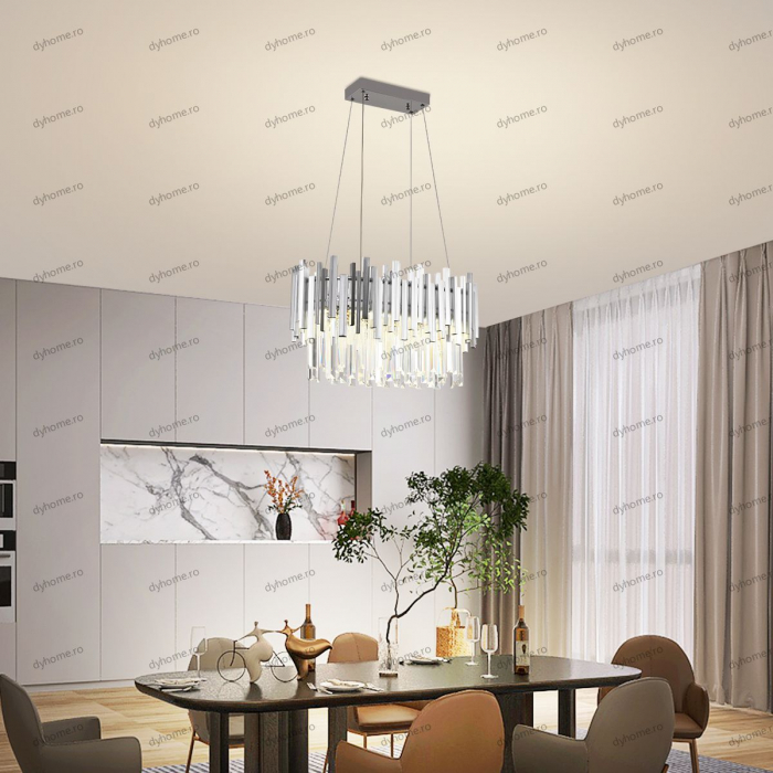 Candelabru LED cristal design argint Diametru 600 mm cu telecomanda, dimabila, 52W [1]