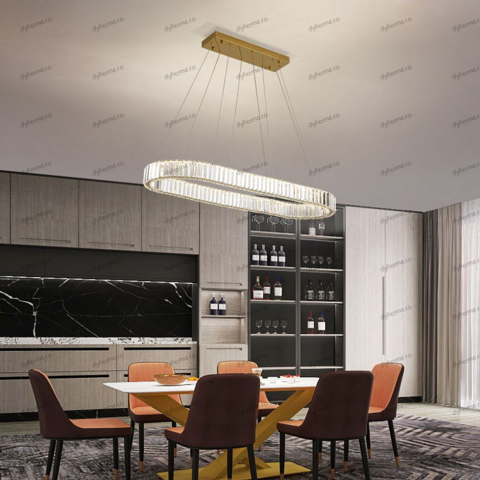 Candelabru LED cristal design auriu Diametru 1000 mm cu telecomanda, dimabila, 64W [1]