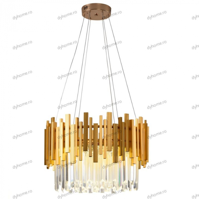 Candelabru LED cristal design auriu Diametru 500 mm cu telecomanda, dimabila, 76W [5]