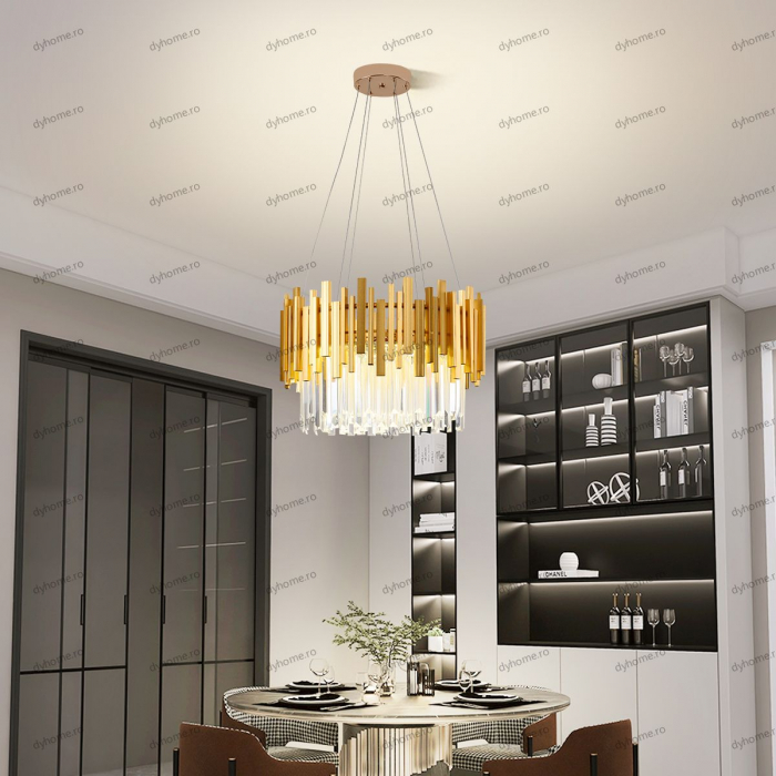 Candelabru LED cristal design auriu Diametru 500 mm cu telecomanda, dimabila, 76W [1]