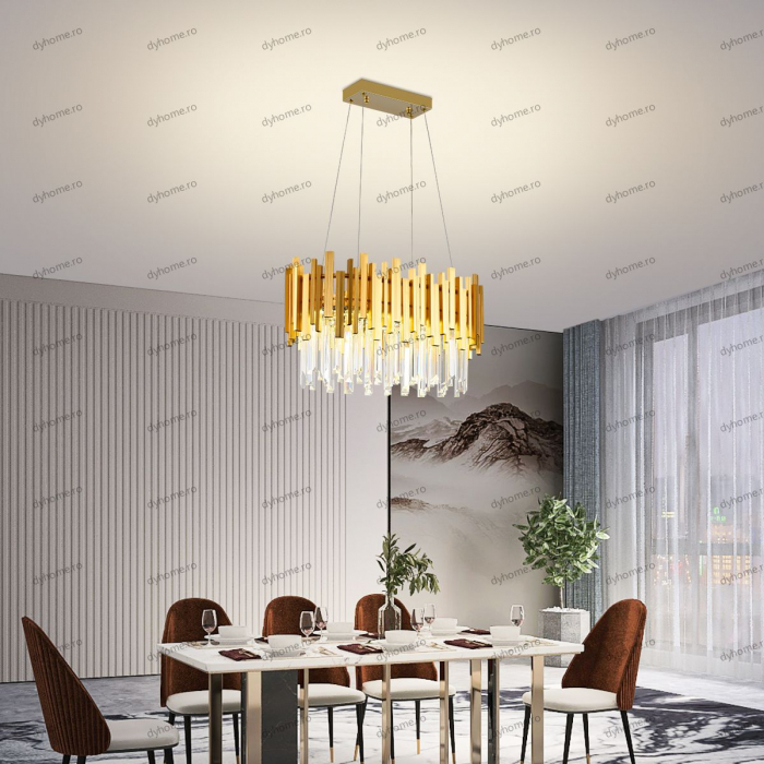 Candelabru LED cristal design auriu Diametru 600 mm cu telecomanda, dimabila, 52W [1]