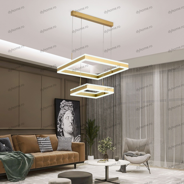 Candelabru LED patrat design auriu cu telecomanda, dimabila, 256W [2]