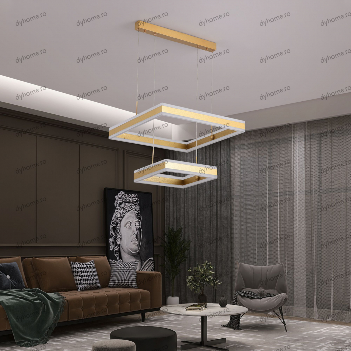 Candelabru LED patrat design auriu cu telecomanda, dimabila, 256W [1]