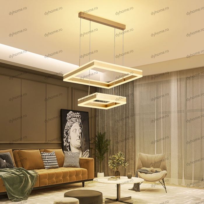 Candelabru LED patrat design auriu cu telecomanda, dimabila, 256W [4]