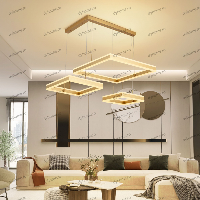 Candelabru LED patrat design auriu cu telecomanda, dimabila, 416W [4]